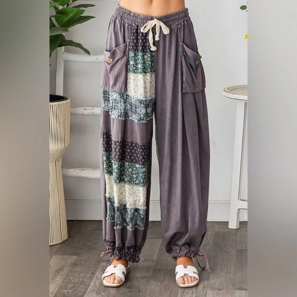 Oli & Hali Patchwork Jogger Pants in Mineral Wash Navy - Picture 6 of 10